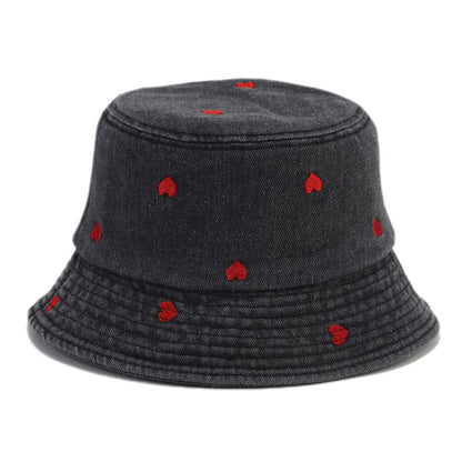 Spring Summer Strawberry Embroidery Denim Jeans Bucket Hat For Men Women