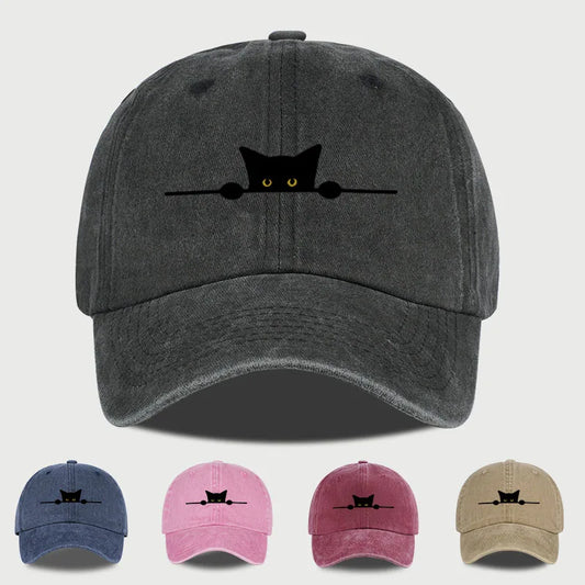 Retro Cartoon Cat Print Washed Baseball Cap
