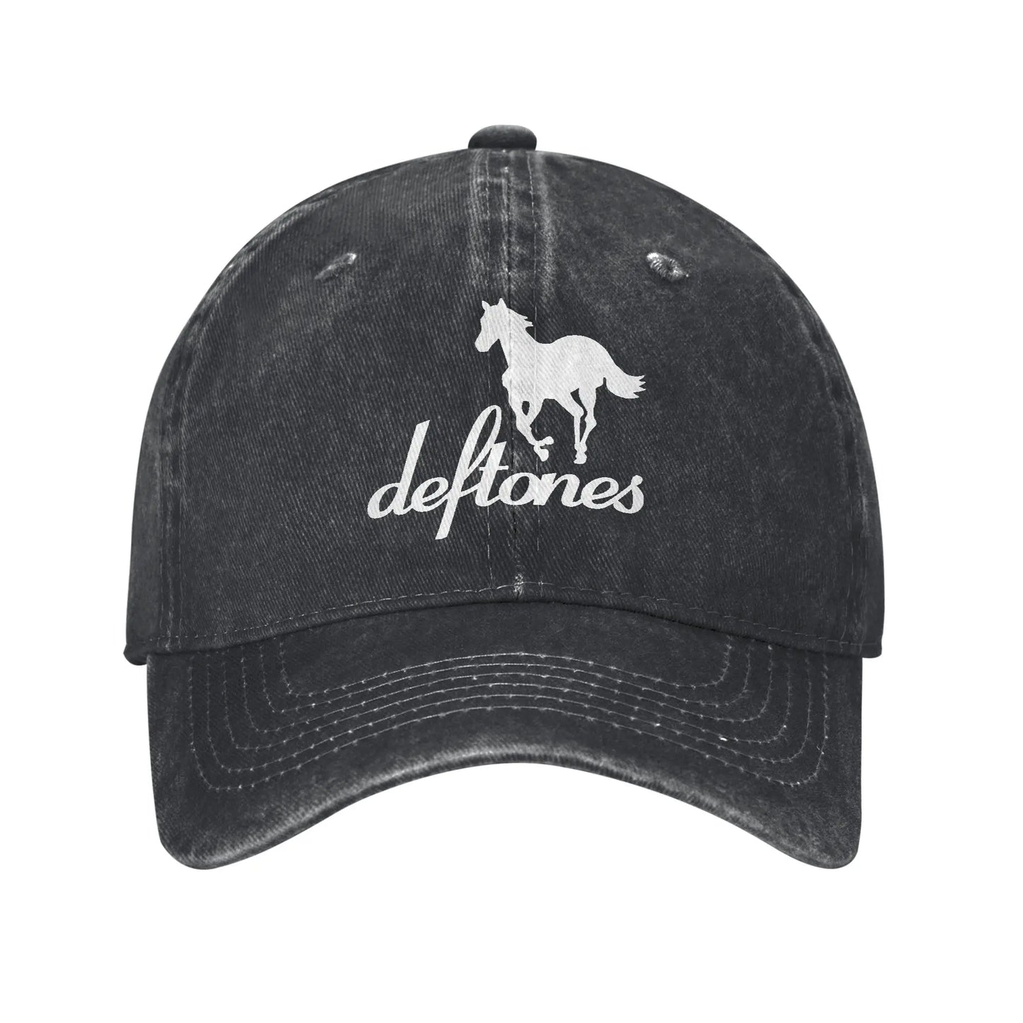 Retro Deftones Baseball Caps Unisex Style Distressed Cotton Snapback Cap White Pony