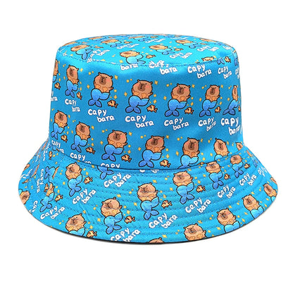 Cartoon Capybara Bucket Hat Animal Printing Pattern Fisherman Hats