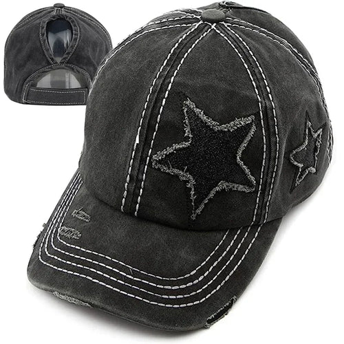 Retro Star Washed Denim Hole star Baseball Cap
