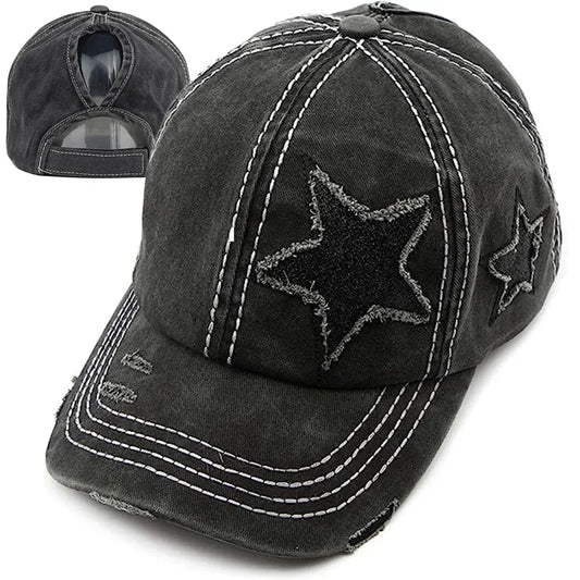 Retro Star Washed Denim Hole star Baseball Cap