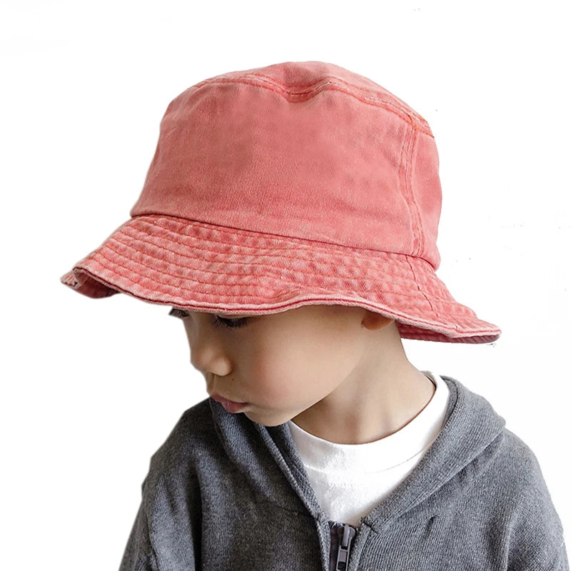 Washed Denim Bucket Hat Kids Wide Brim Cotton Fisherman Hat Girls Boys