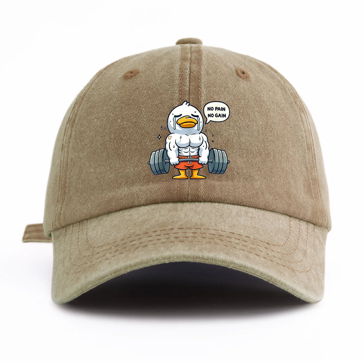Funny Gym Duck Baseball Cap - No Pain No Gain Workout Hat