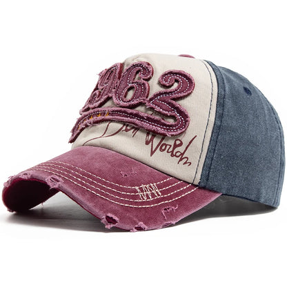 Fashion Vintage Washed Cotton Baseball Cap Men Digit 1962 Embroidery Snapback Spring Autumn Women