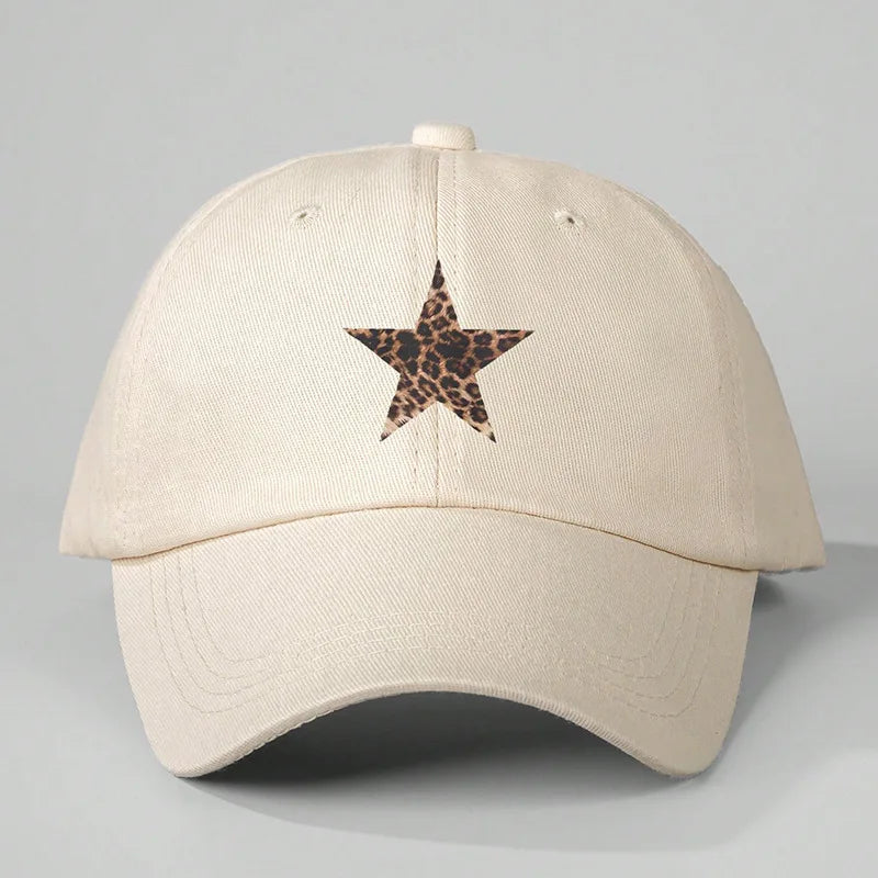 Leopard Print Star Soft Cotton Baseball Cap Unisex