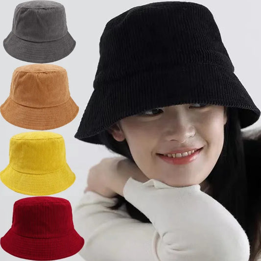 Vintage Corduroy Sun Hat Wide Brim Bucket Hat