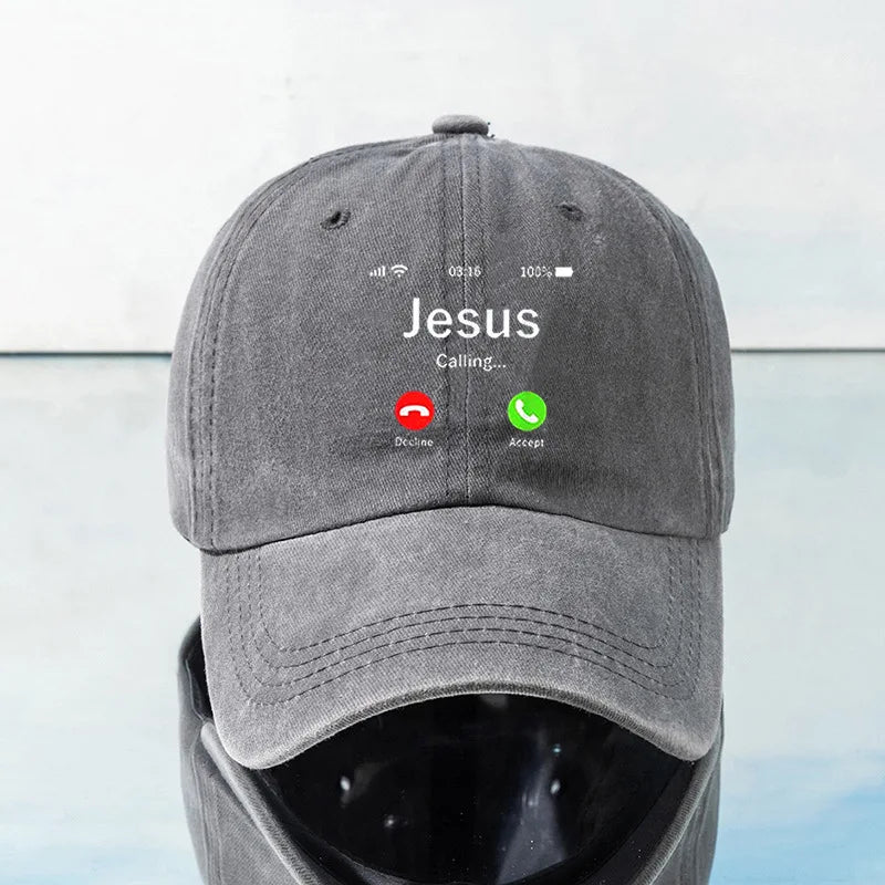 Vintage Washed Baseball Cap Jesus Calling Incoming Call Print