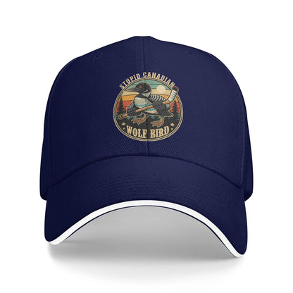 Stupid Canadian Wolf Bird Vintage Heated Hookey Loon Meme Baseball Cap
