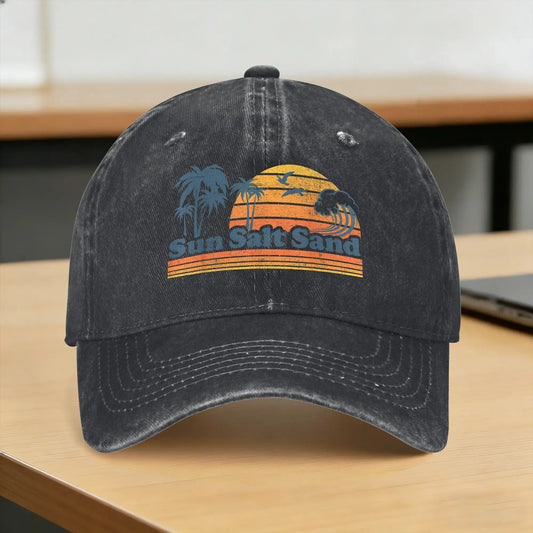 Baseball Cap Funny Sun Salt Sand Vacation Beach Vintage 70s Retro Cute Summer