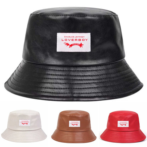 Unisex LOVERBOY Letter Sewing Label Personality Pu Leather Bucket Hats Fishermen Caps Sunscreen Hat
