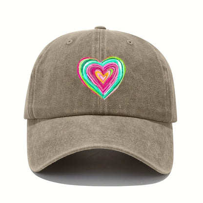 Vintage Baseball Cap With Vibrant Heart-Shaped Print