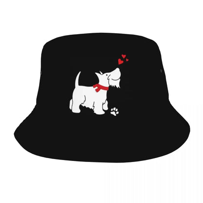 Fashion Scottish Terrier Love Bucket Hat for Women Men Print Scottie Dog