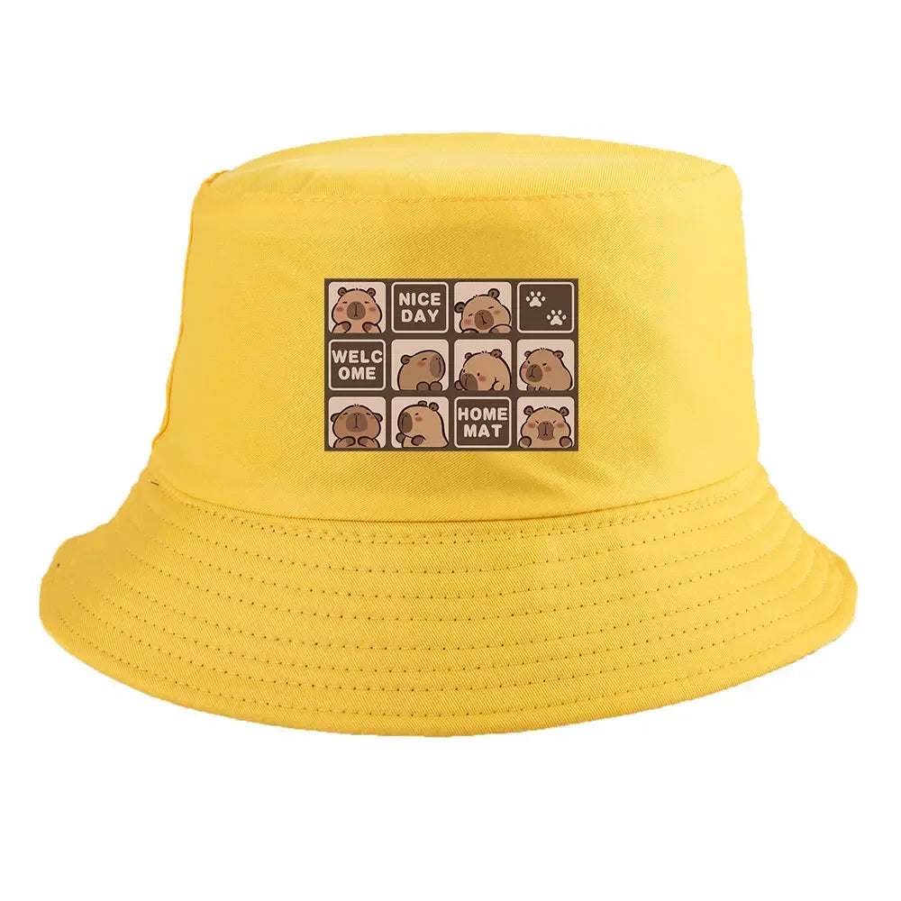 Summer Spring Ladies Cotton Korean Casual  Sunprotection Capybara Bucket Hat