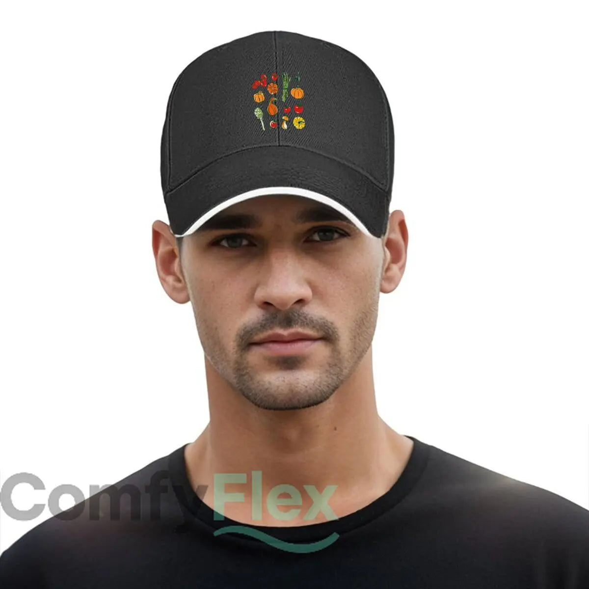 Vegetable Fruit Tomato Pumpkin Asparagus Artichoke Mushroom Olive Illustration Baseball Cap