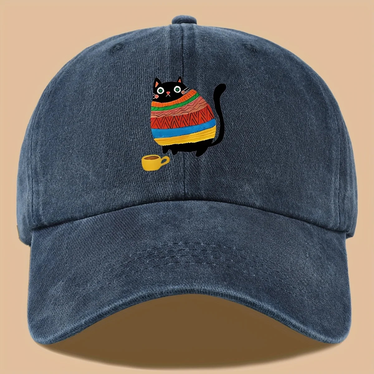 Cat Print Trucker Hat Vintage Washed Baseball Cap
