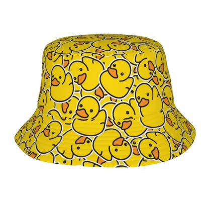 Rubber Cartoon Ducks Print Bucket Hats Cute Yellow Ducks