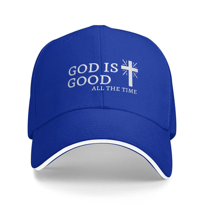 White Christian GOD IS GOOD Jesus Cross Black Baseball Cap