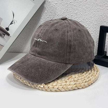 Faith Printed Retro Street Style Distressed Men Women Baseball Cap