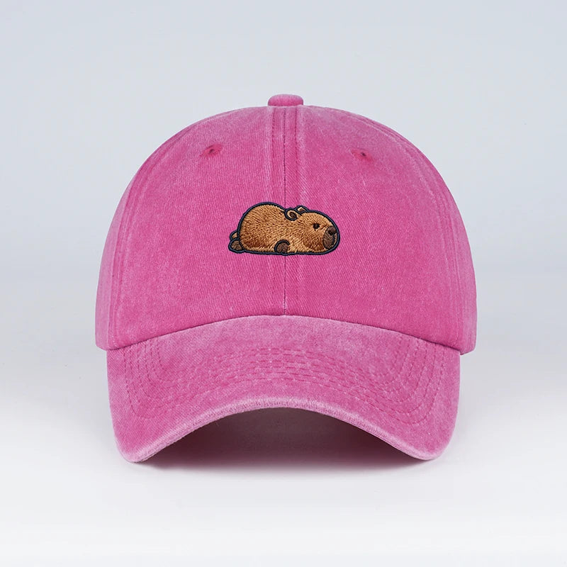Multi-color Washed Capybara Embroidered Baseball Cap