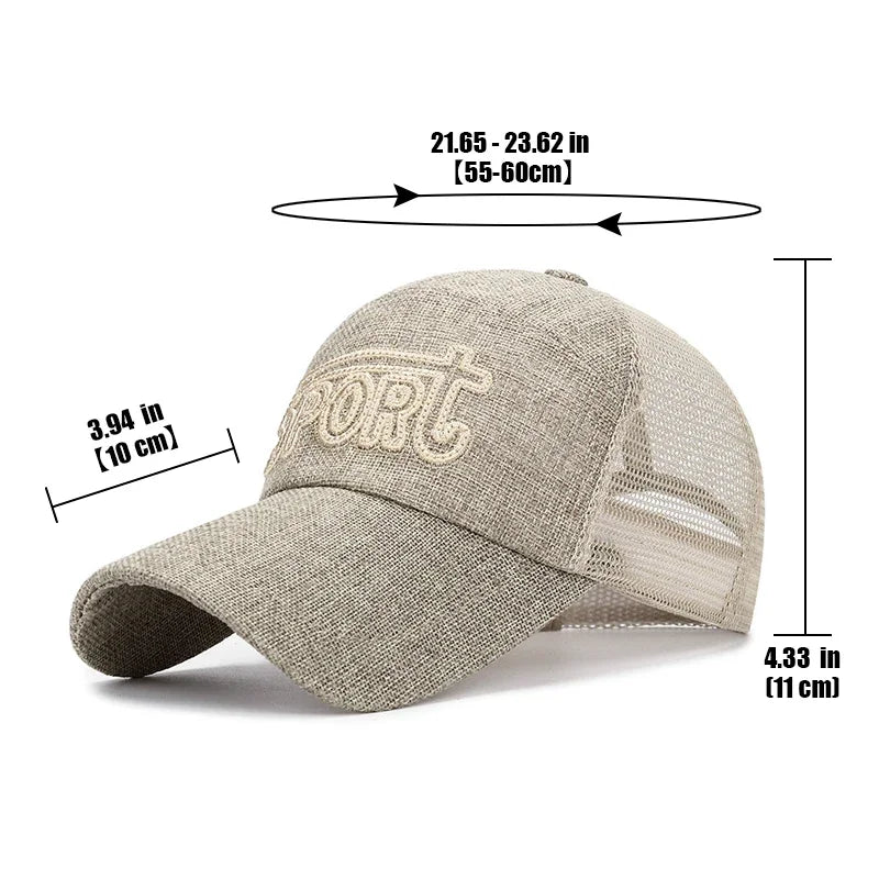 New Fashion Outdoor Sport Baseball Cap Linen Mesh Fabric Embroidery
