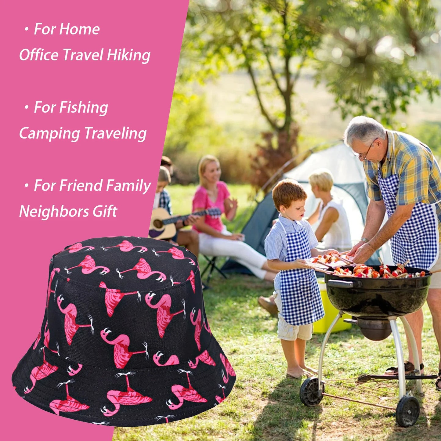 Flamingos design Bucket Hats Flamingos Pattern Sun