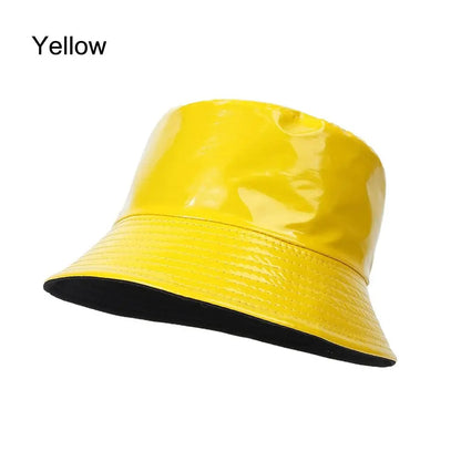 Unisex Reversible Climbing PU Leather Fishing Hat Sun Hat Bucket Hat