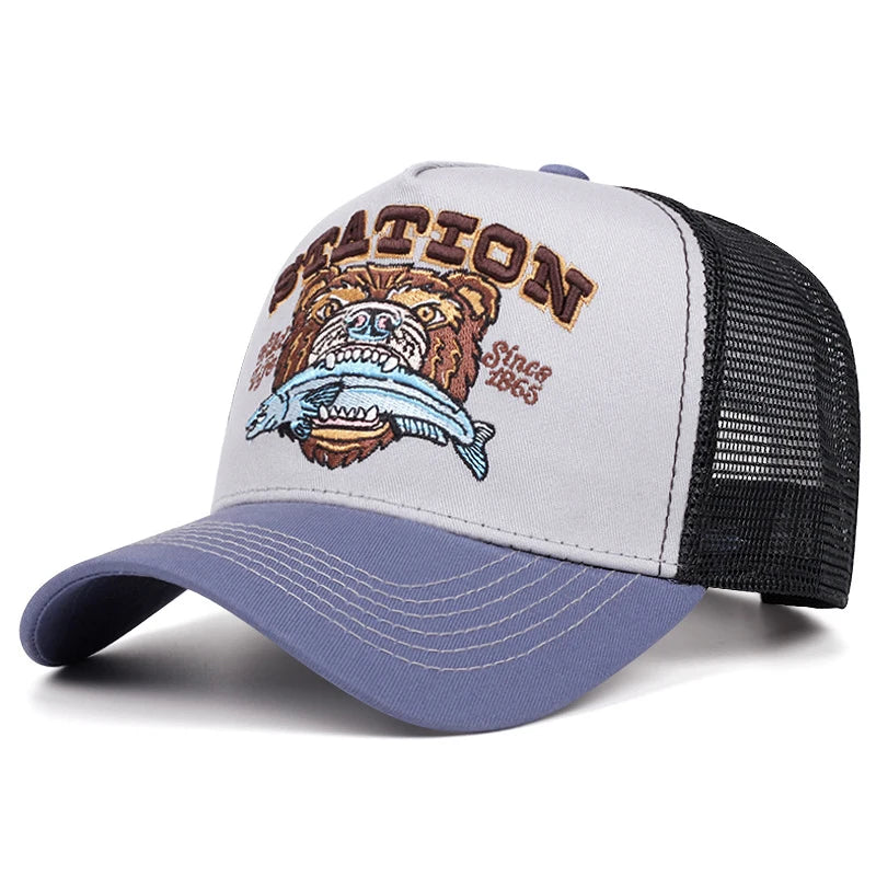 New Bear Eating Fish Street Dance Hip Hop Hat Baseball Hat