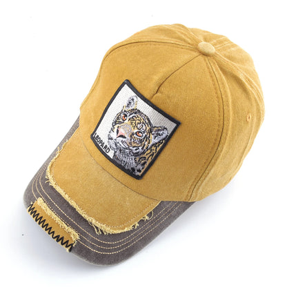 Vintage Denim Baseball Cap With Embroidery Leopard Patch