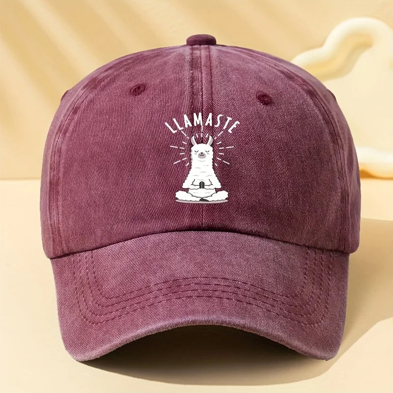 Baseball Cap with "LLAMASTE" Cartoon Llama Design