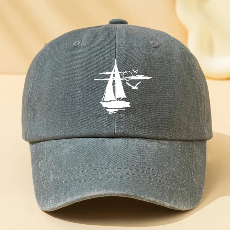 Sailing Printed Retro Washed Baseball Cap