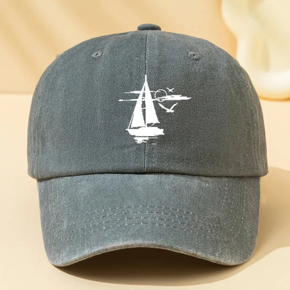 Sailing Printed Retro Washed Baseball Cap