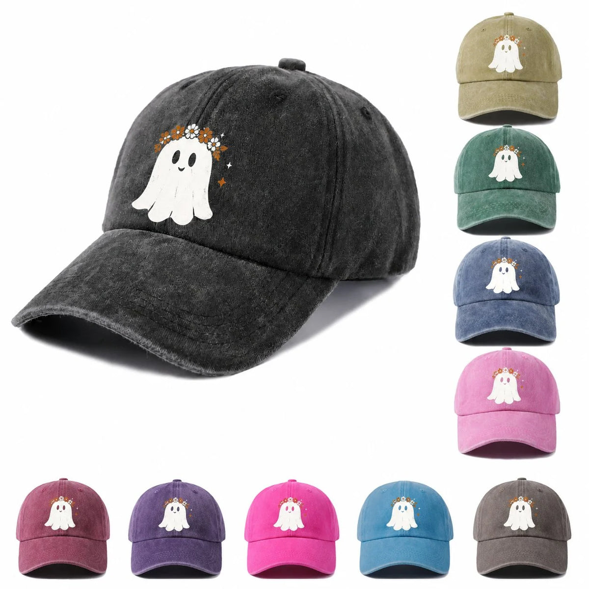 Floral Crown Ghost Graphic Baseball Cap
