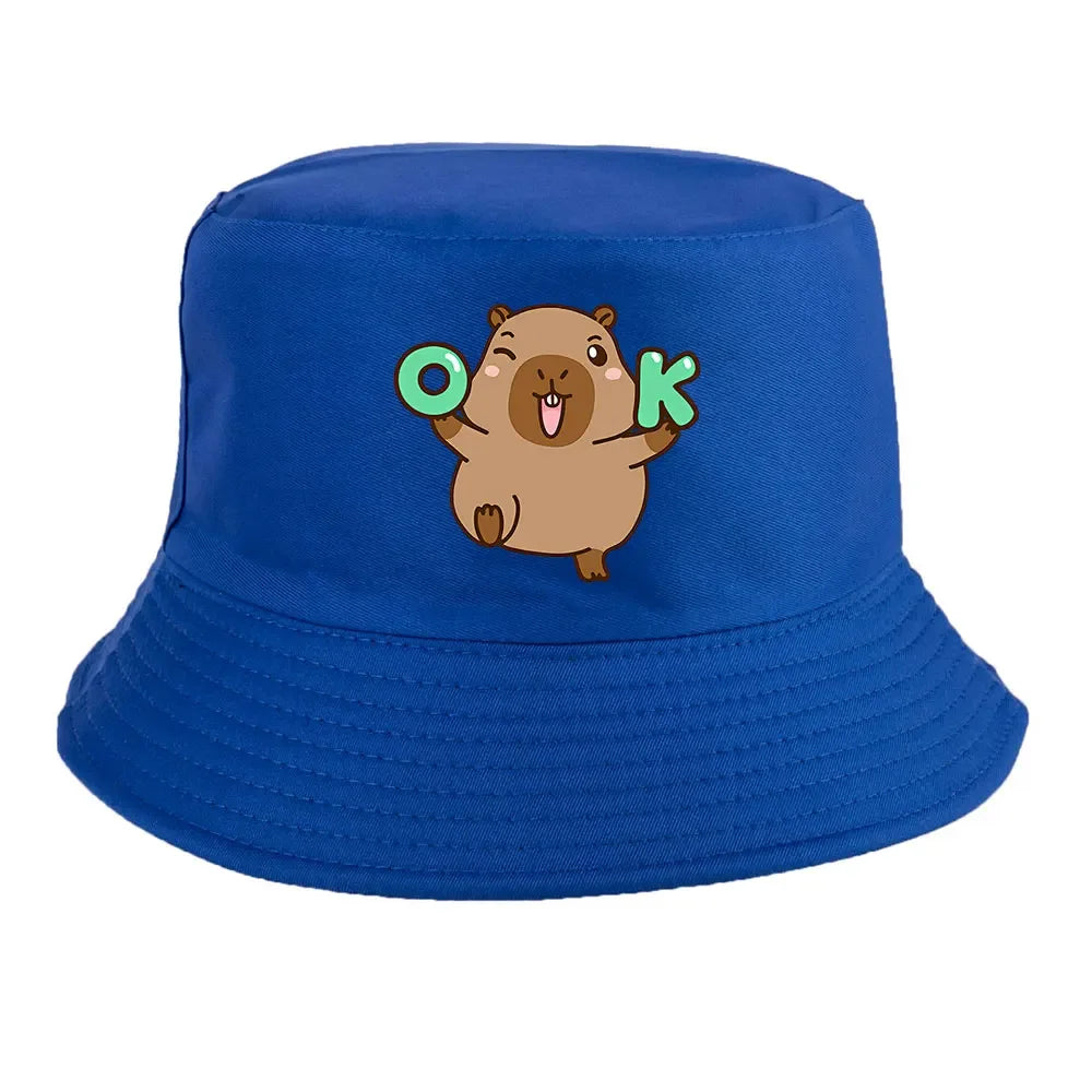Summer Spring Ladies Cotton Korean Casual  Sunprotection Capybara Bucket Hat