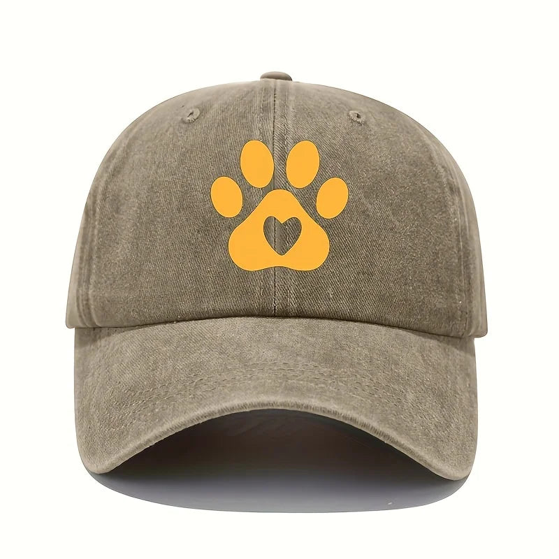 Retro Bear Paw And Heart-Shaped Printed Baseball Cap