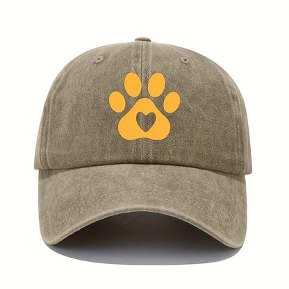Retro Bear Paw And Heart-Shaped Printed Baseball Cap