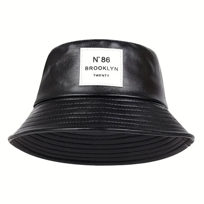 Unisex Brooklyn Panama Bucket Hat PU Leather Fisherman Hat For Men Women