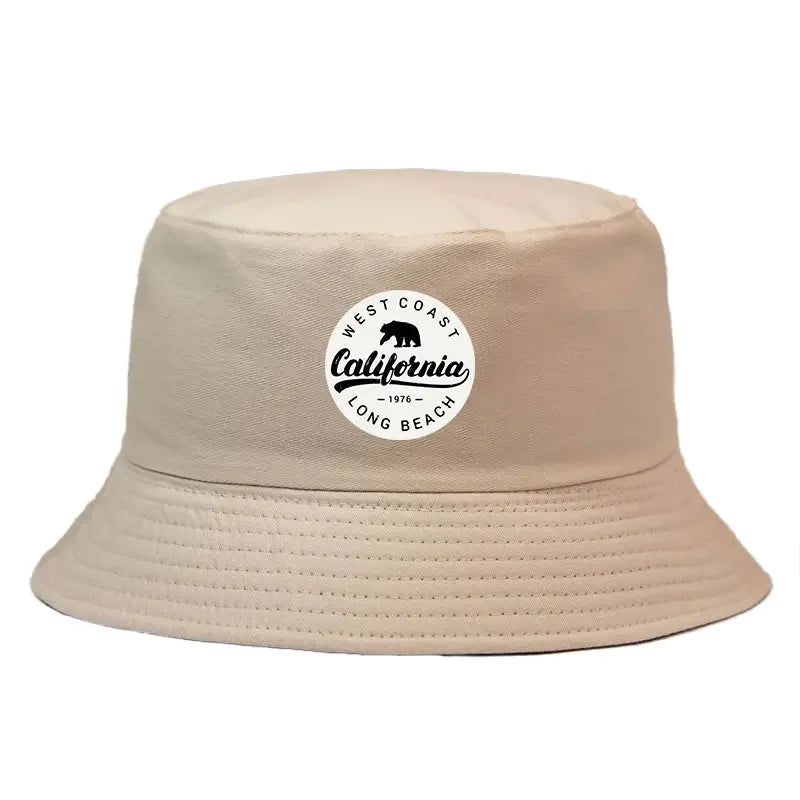 Summer 1976 California Long Beach Print Bucket Hat Woman Man Panama Hat Unisex Travel Sun Fisherman Cap