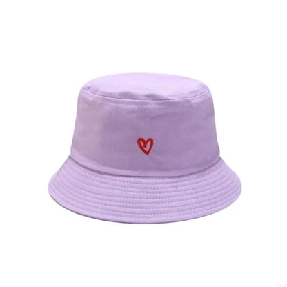 Stylish Bucket Hats With Heart Embroidery Ladies Girls Fashion Sun Hats
