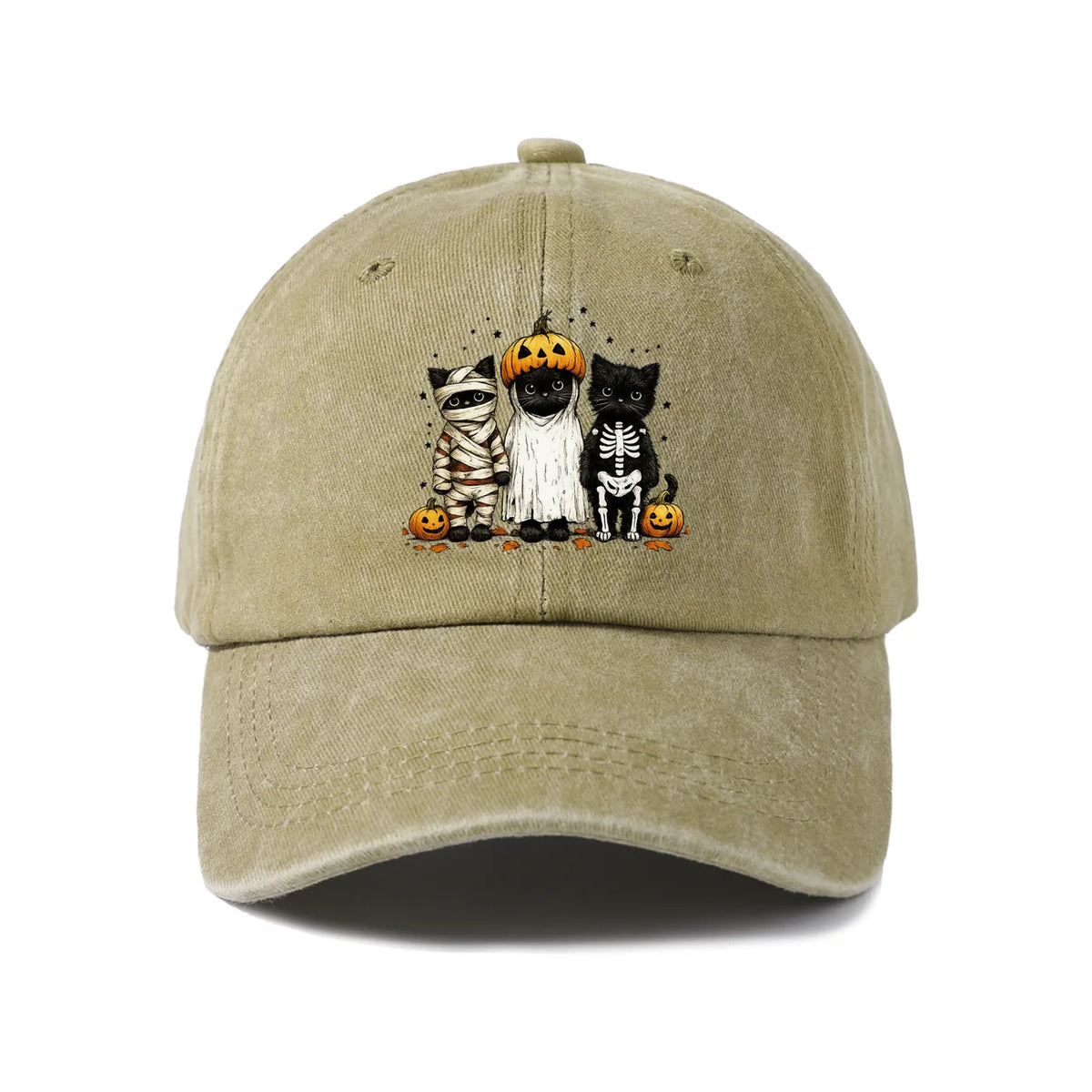 Halloween Mummy Ghost and Cats Baseball Cap