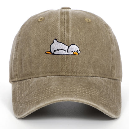 Cute Lazy Duck Washed Embroidery Baseball Hats