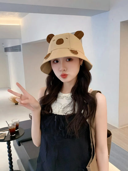 Spring Summer Bucket Hat For Women Men Cute Dog Ear Bear Nose Cartoon