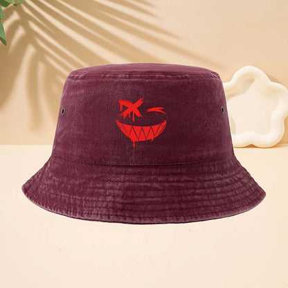 FiFunny Smiley Face Pattern American Retro Dark Funny High Street Style Bucket Hat