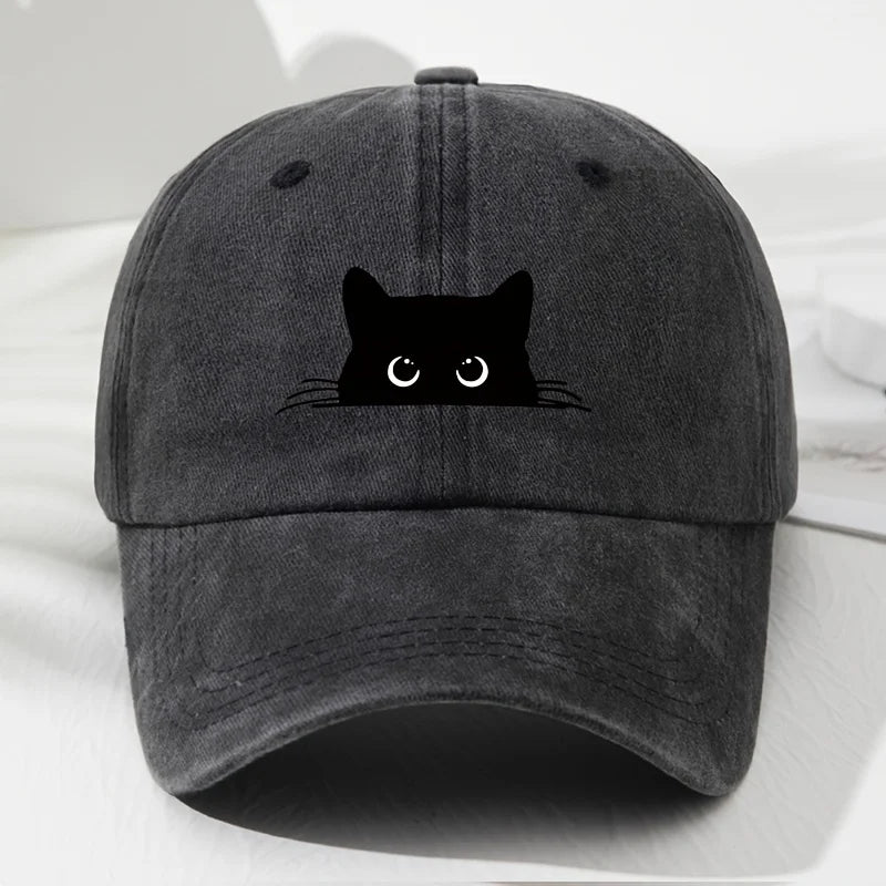 Cute Cat Print Vintage Washed Baseball Cap For Men Women