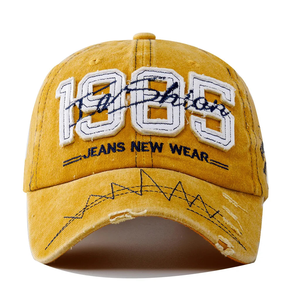 1985 Embroidery Ripped Baseball Cap Washed Distressed Patch