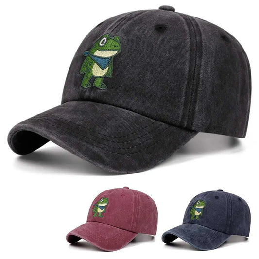 Cartoon Cute Frog Washed Retro Embroidery Cowboy Baseball Caps