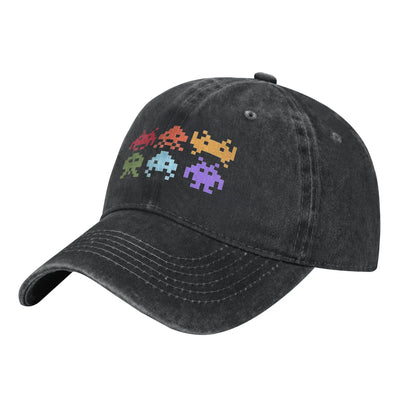 Casual Space Invaders Pixel Art Rainbow Aliens Baseball Caps