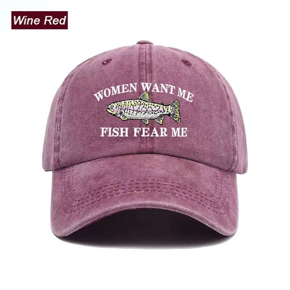 Women Want Me Fish Fear Me Washed Baseball Cap