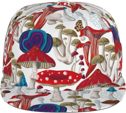 Mushrooms And Skull Flat Bill Visor Snapback Hat For Men Women