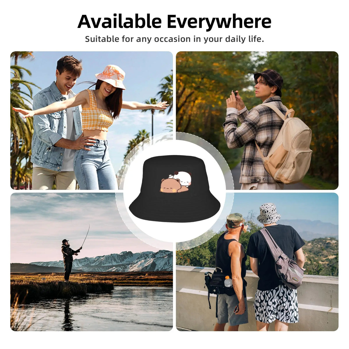 Panda Bear Couple Anime Cartoon Bucket Hat Bubu And Dudu